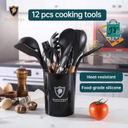 Wooden Spatula Handle 12pcs Silicone Kitchen Utensils Set