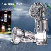 Foldable Waterproof LED Camping Light with Camping Fan, Rechargeable 2200mAh Lantern Solar